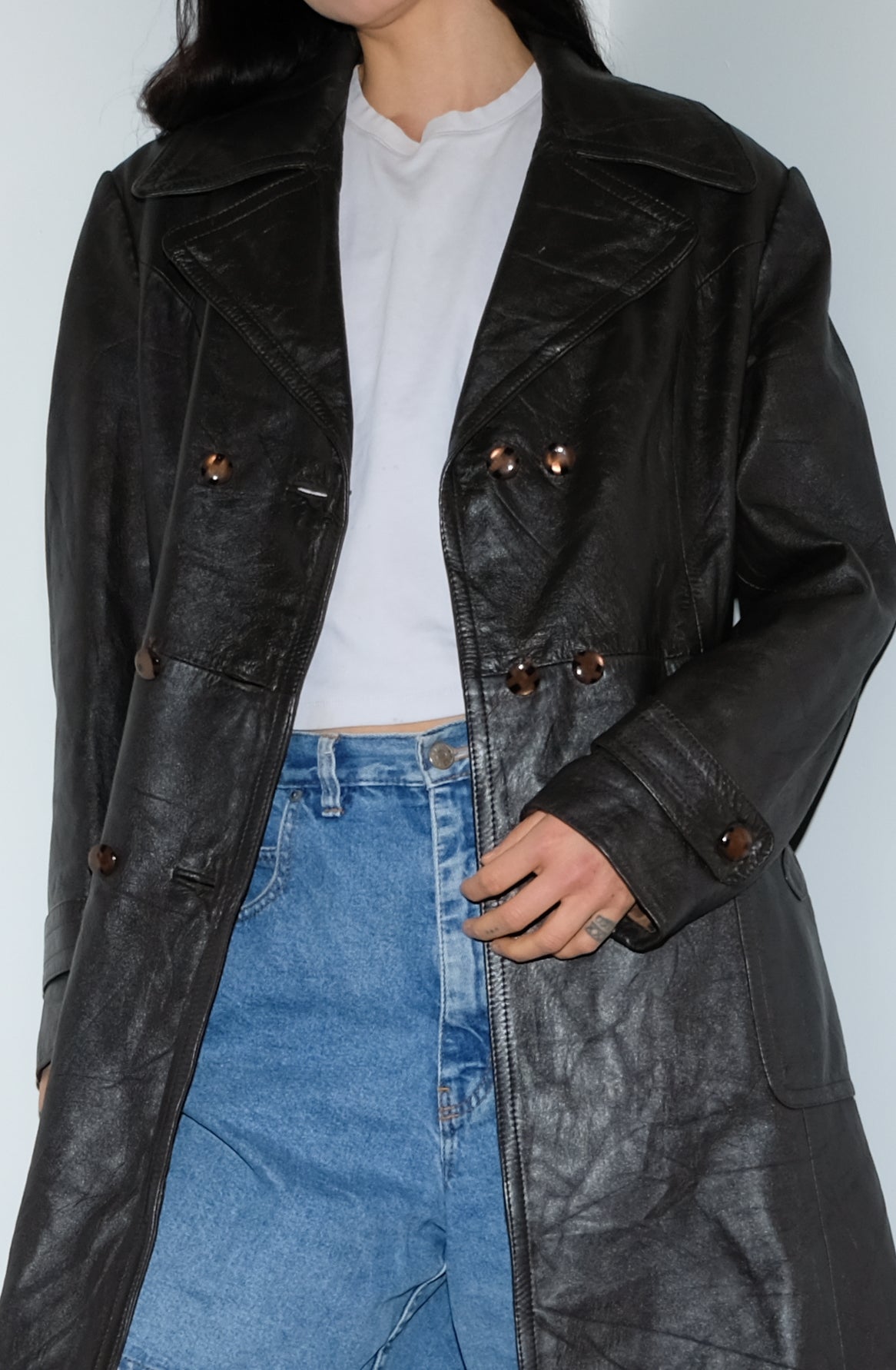 BROWN LEATHER TRENCH