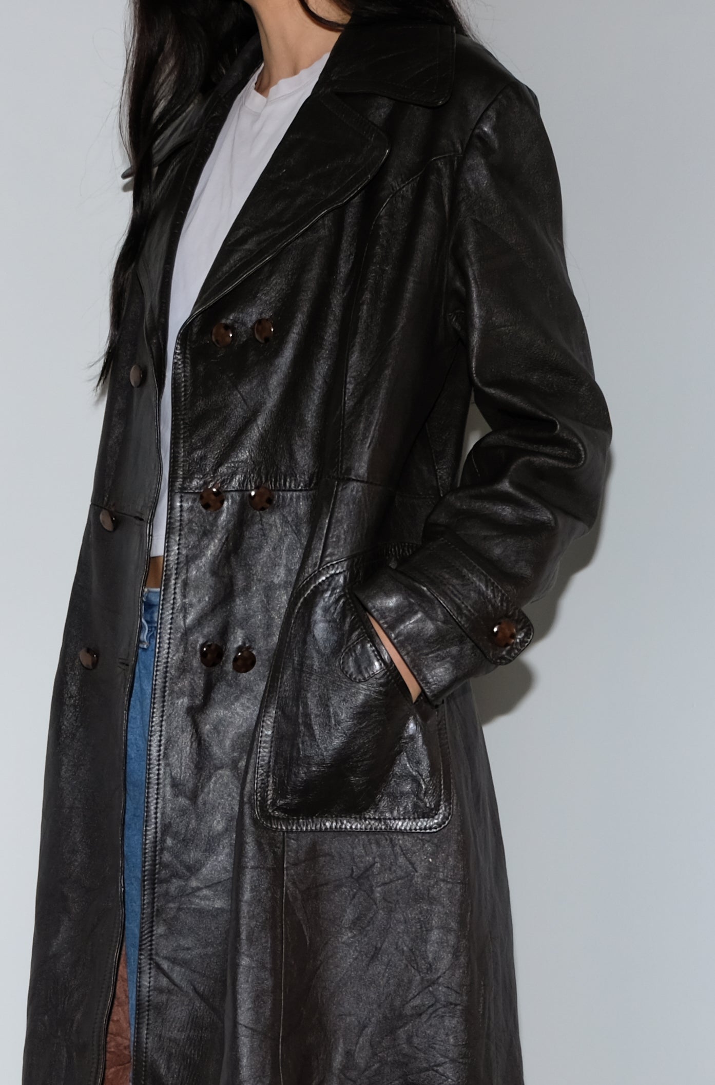 BROWN LEATHER TRENCH